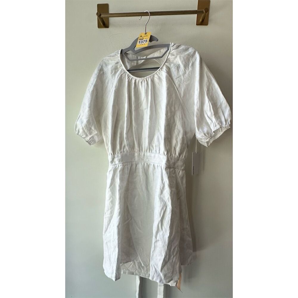Reformation White Midi Dress with Short Puff Sleeves